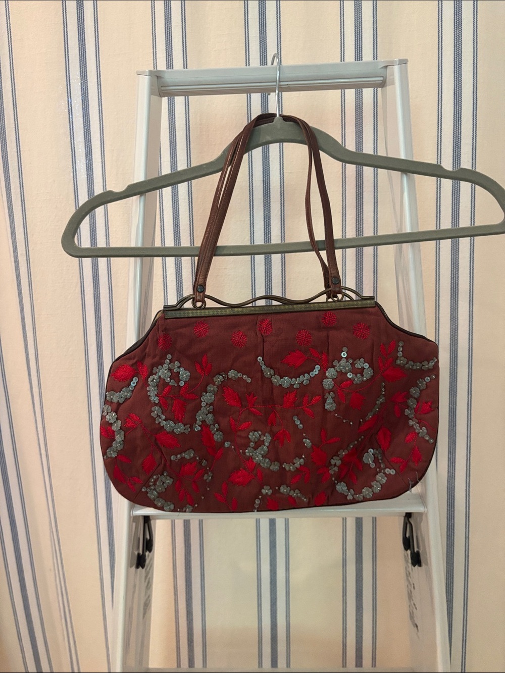 Jamin Puech Embroidered Red Floral Women's Shoulder Bag
